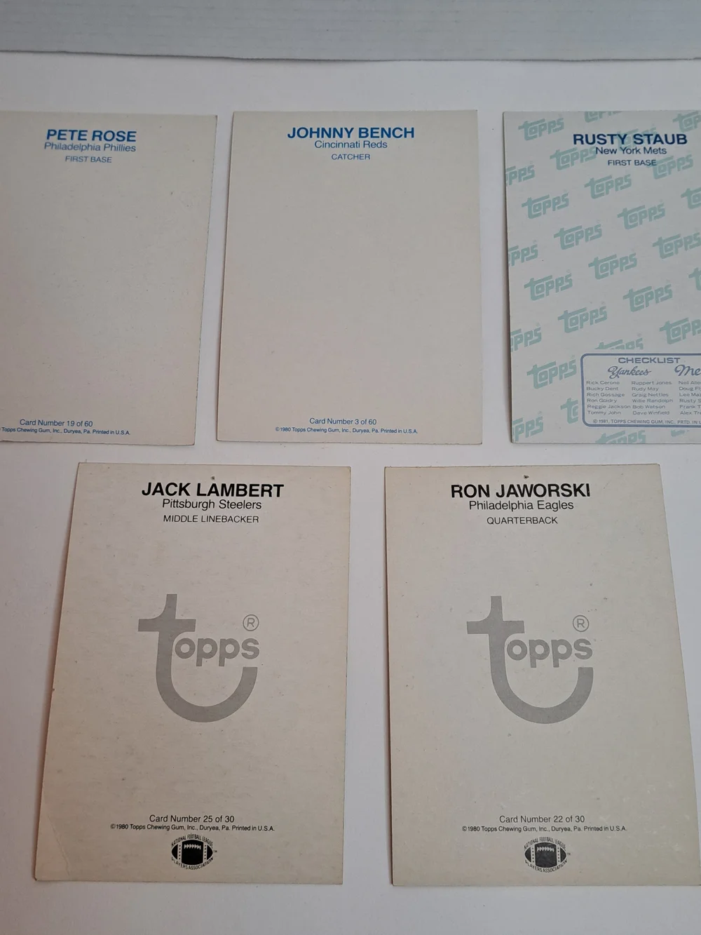 Vintage 5-Topps Cards 7"x5" 1980-81 MLB & NFL Staub, Bench, Rose, Lambert, Jaws - Picture 2 of 2